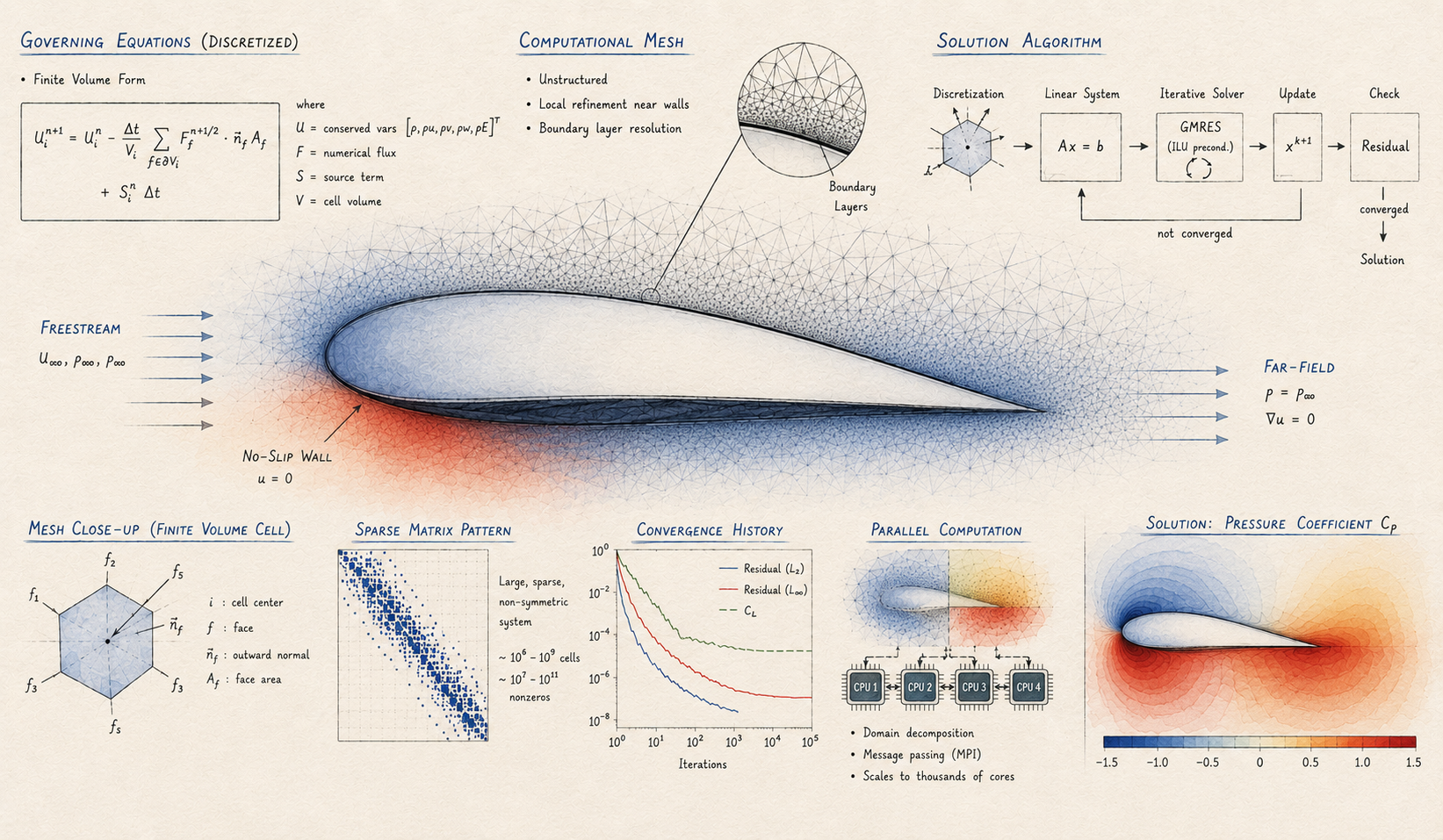 Computational simulation of airflow over a wing